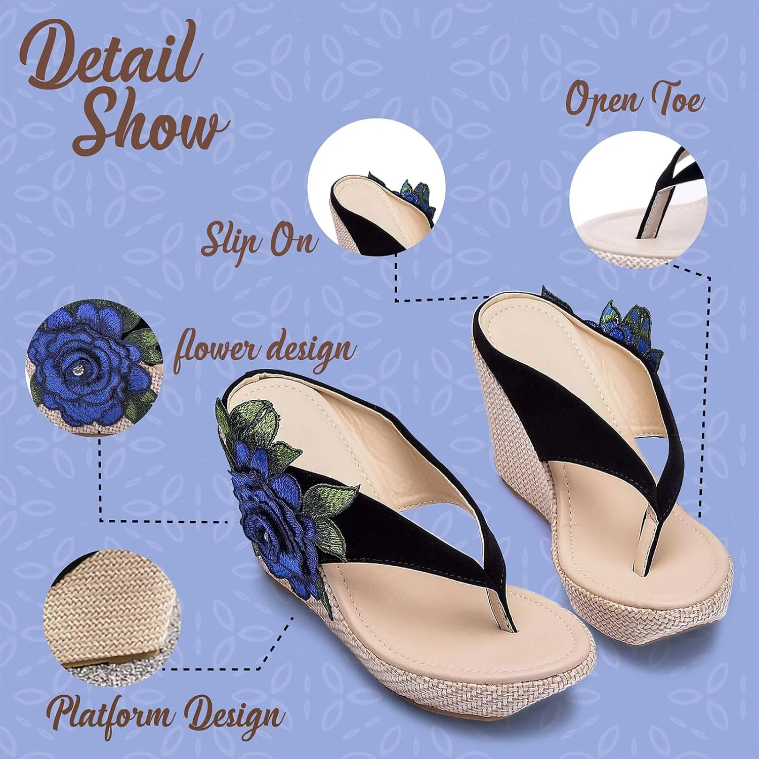 Yremael Women’s Wedges Platform Bohemia Sandals Flip Flops flowers Sandals Open Toe Slip On Platform Heels Non Slip Summer Beach Sandals for women