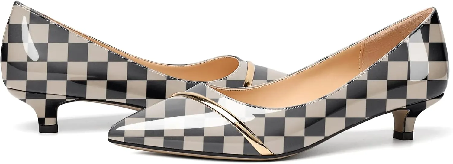 Zamikoo Women Pumps Kitten Heel Pointed Toe 1.5 Inches Stylish Instep Gold Strap Leather Patent Elegant Dress Shoes US Size 5- Size 13