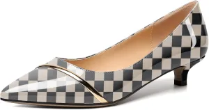 Zamikoo Women Pumps Kitten Heel Pointed Toe 1.5 Inches Stylish Instep Gold Strap Leather Patent Elegant Dress Shoes US Size 5- Size 13