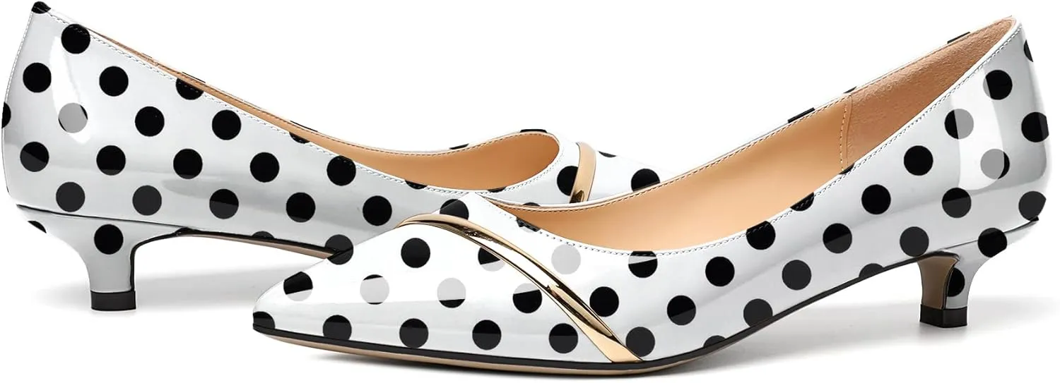 Zamikoo Women Pumps Kitten Heel Pointed Toe 1.5 Inches Stylish Instep Gold Strap Leather Patent Elegant Dress Shoes US Size 5- Size 13