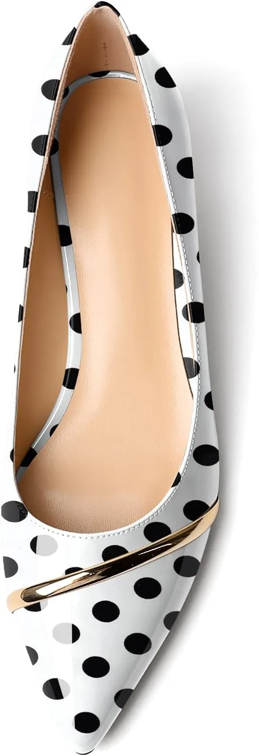 Zamikoo Women Pumps Kitten Heel Pointed Toe 1.5 Inches Stylish Instep Gold Strap Leather Patent Elegant Dress Shoes US Size 5- Size 13