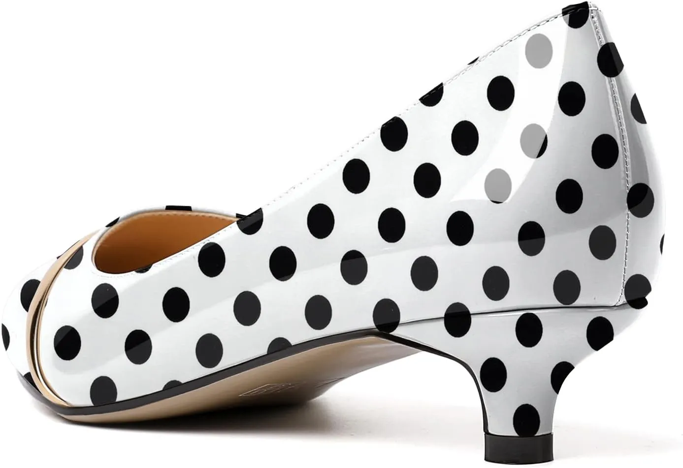 Zamikoo Women Pumps Kitten Heel Pointed Toe 1.5 Inches Stylish Instep Gold Strap Leather Patent Elegant Dress Shoes US Size 5- Size 13