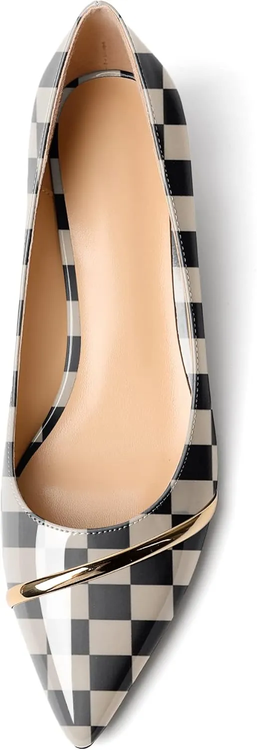 Zamikoo Women Pumps Kitten Heel Pointed Toe 1.5 Inches Stylish Instep Gold Strap Leather Patent Elegant Dress Shoes US Size 5- Size 13
