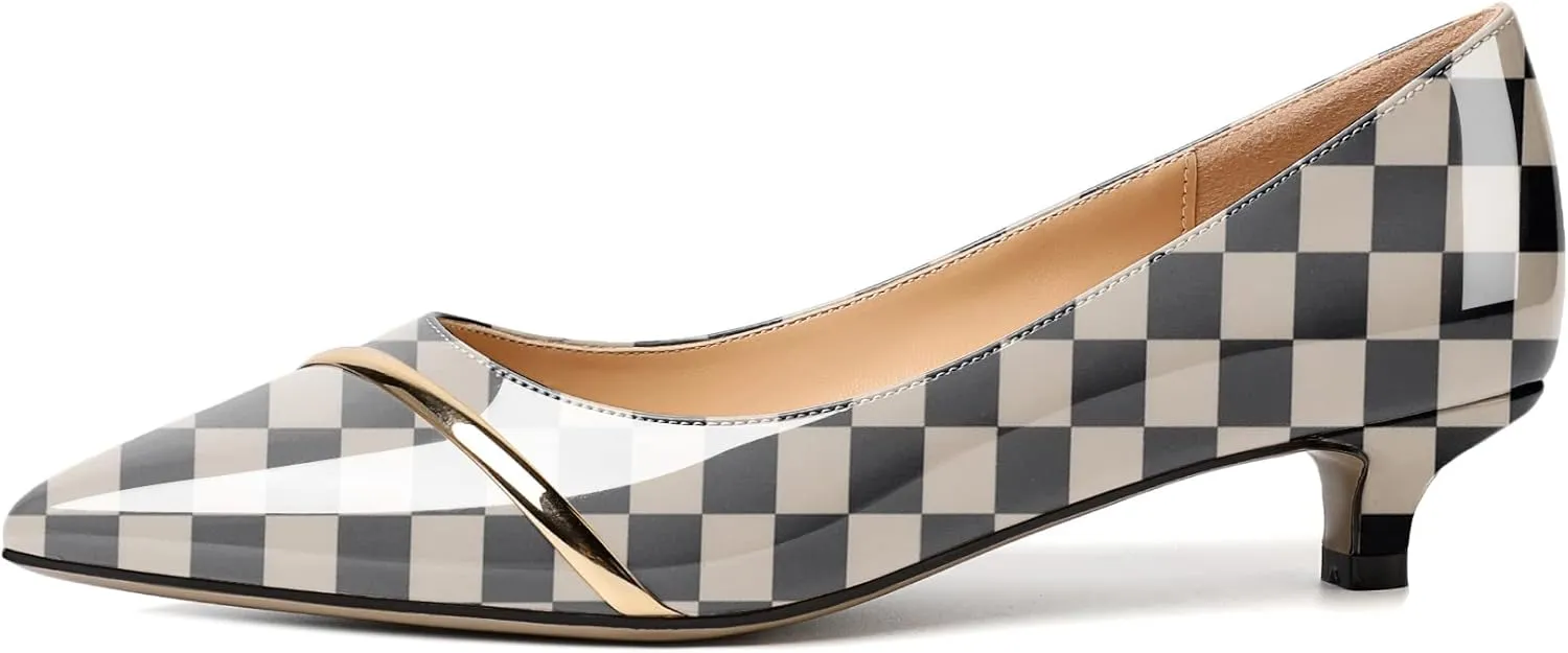 Zamikoo Women Pumps Kitten Heel Pointed Toe 1.5 Inches Stylish Instep Gold Strap Leather Patent Elegant Dress Shoes US Size 5- Size 13