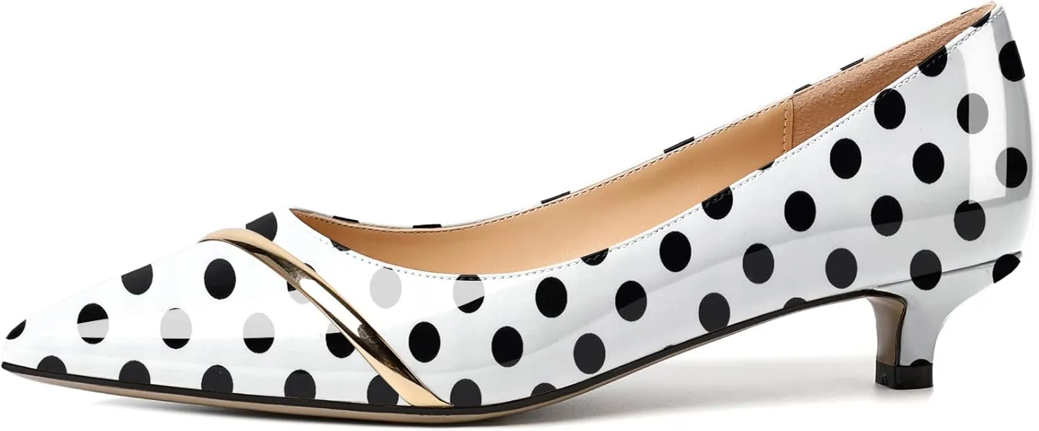 Zamikoo Women Pumps Kitten Heel Pointed Toe 1.5 Inches Stylish Instep Gold Strap Leather Patent Elegant Dress Shoes US Size 5- Size 13