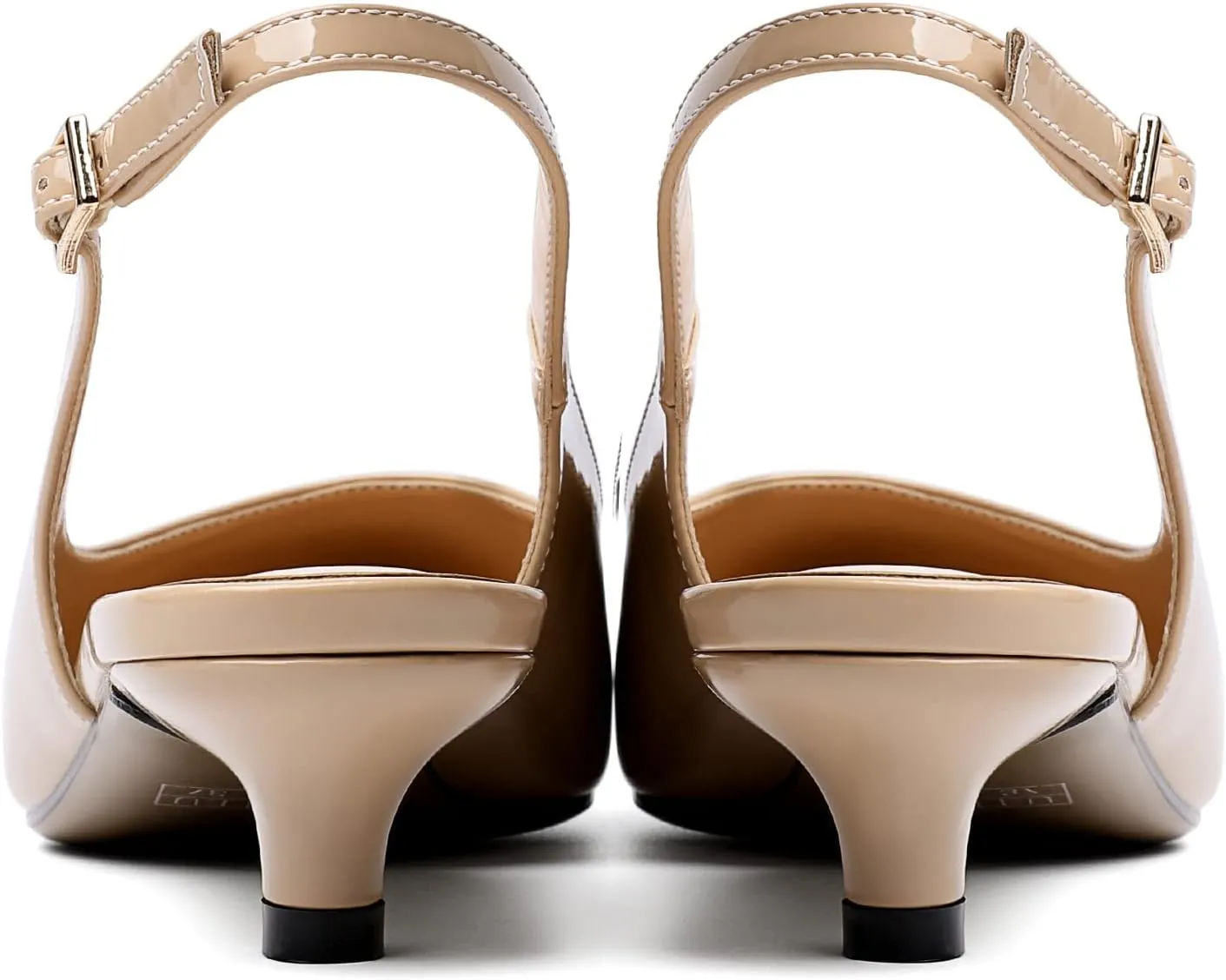 Zamikoo Women Slingback Pumps Kitten Heels Pointed Toe 1.5 Inches Retro Instep Gold Strap Patent Classic Dress Shoes US Size 5- Size 13