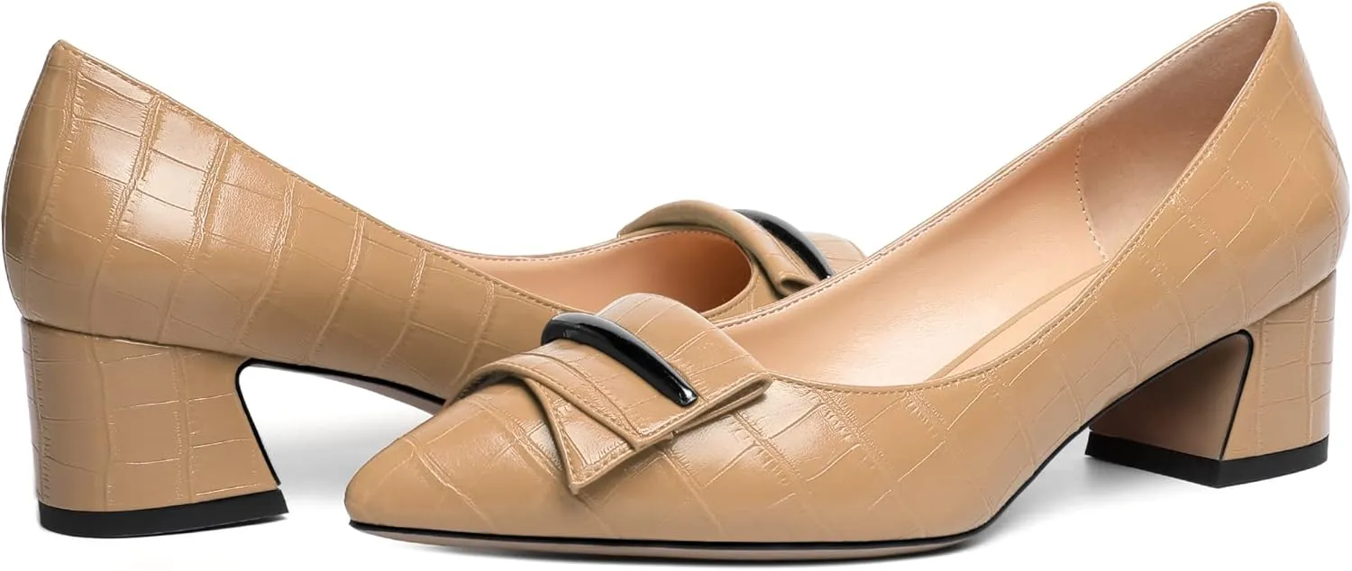 Zamikoo Women's Block Heel Pumps Low Heel Slip On Pointy Toe Wedding Dress Shoes US Size 5-13