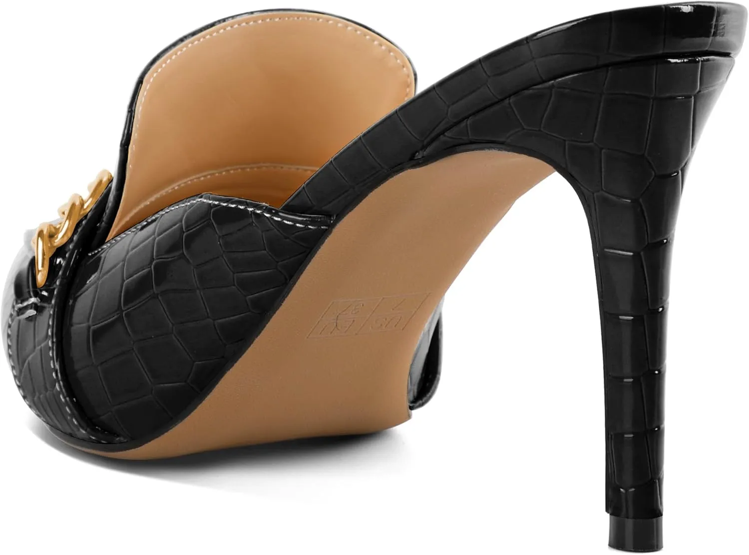 Zamikoo Women's Mule Heels Pointed Toe Slip On Stiletto High Heeled Mules with Gold Chain